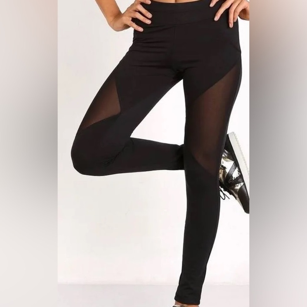 Varley Black Leggings with Mesh Inserts
